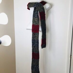 Striped Knit Scarf in Burgundy and Gray